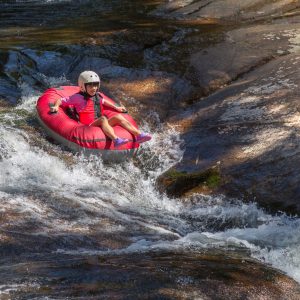 Girl,Alone,Rafting,On,The,River.,Horizontal,Composition.