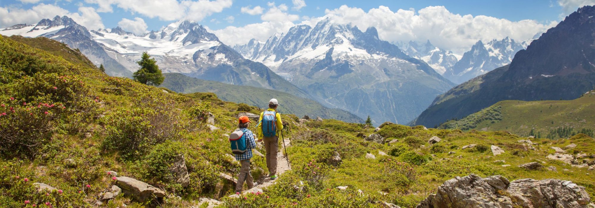 Two,Boys,Are,Walking,On,Mountain,Path,In,Summer,Day