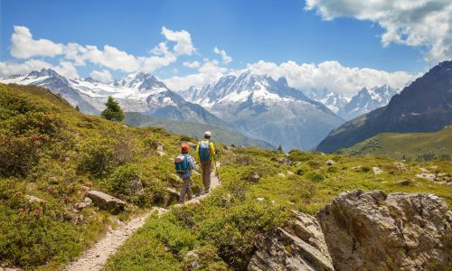 Two,Boys,Are,Walking,On,Mountain,Path,In,Summer,Day